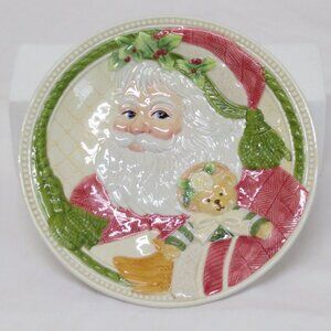 Demdaco Forever Christmas Santa Decorative 8" Plate 2002 Teddy Bear Holly Detail